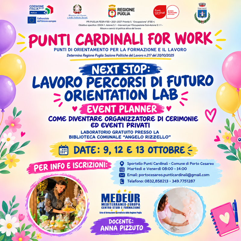 PUNTI CARDINALI FOR WORK - Laboratorio gratuito ' EVENT PLANNER'