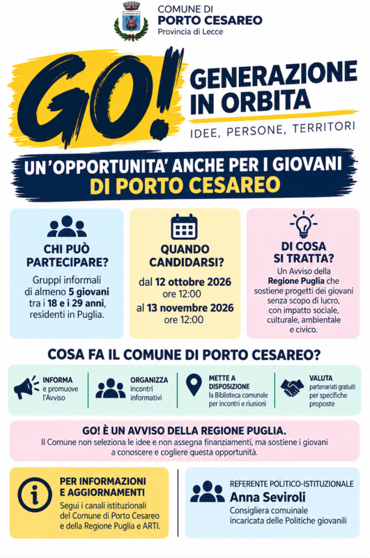 GO! – Generazione in Orbita: un’opportunità anche per i giovani di Porto Cesareo