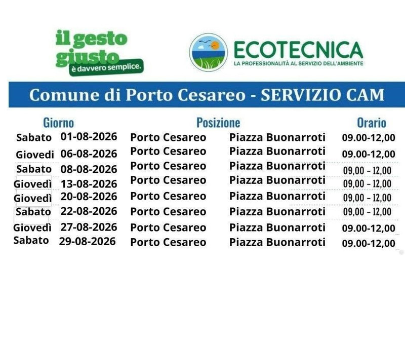 Orari conferimento rifiuti al CAM (Centro Ambientale Mobile) via Buonarroti